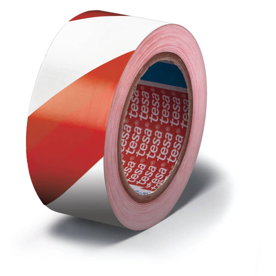 Nastro per segnalazioni in PVC tesa Tesaflex® 60760 rivestito gomma resina 50mmX33m rosso-bianco - 60760-00088-15
