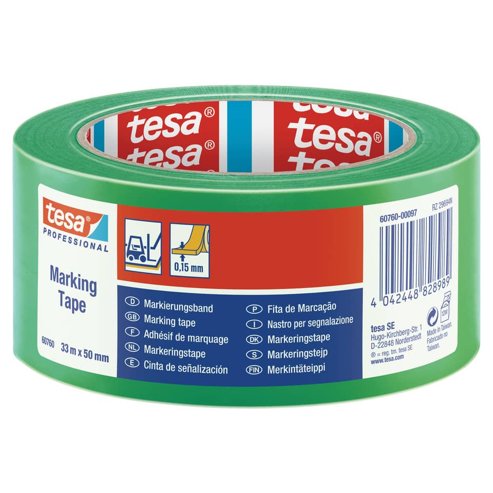 Nastro per segnalazioni in PVC tesa Tesaflex® 60760 rivestito gomma resina 50mmX33m verde - 60760-00097-15