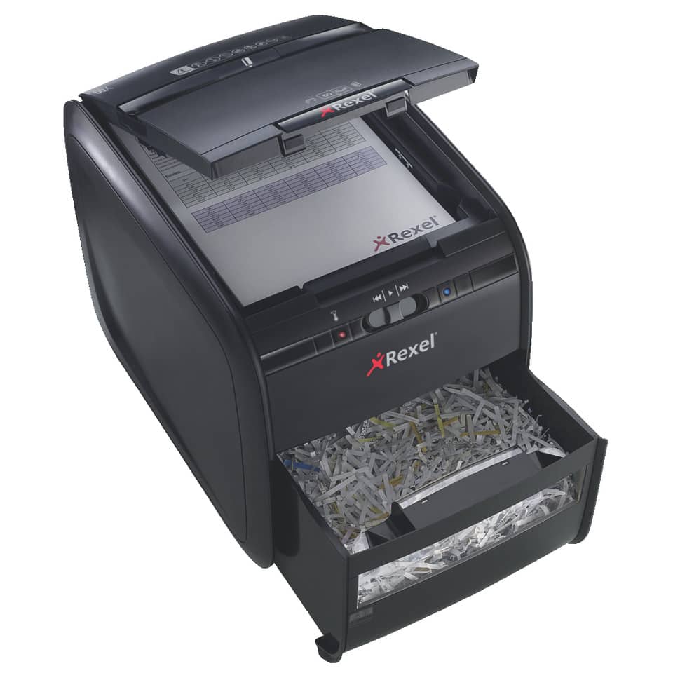 Distruggidocumenti ad alimentazione automatica Rexel Auto+60X  P-3 15 L taglio frammenti 4x45 mm nero 2103060EU