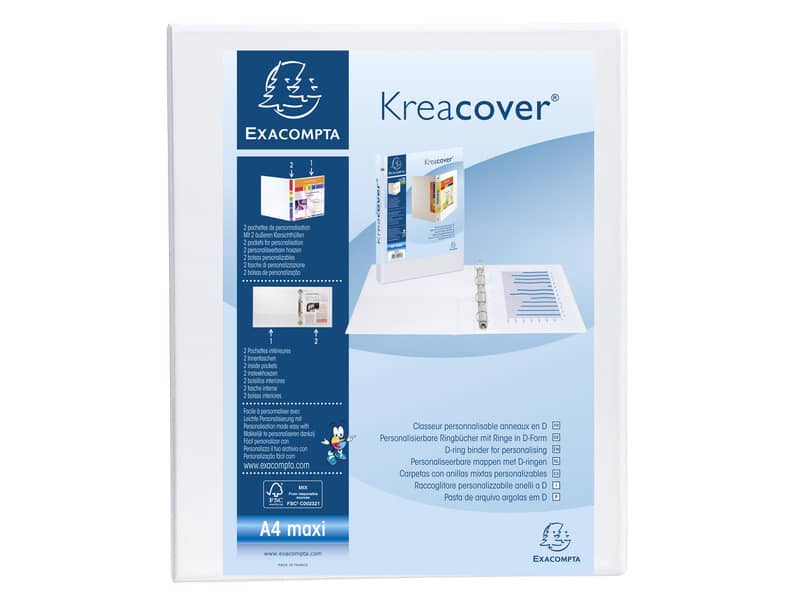 Raccoglitore personalizzabile Exacompta A4 maxi Kreacover® bianco 4 anelli a D 25 mm - 51946E