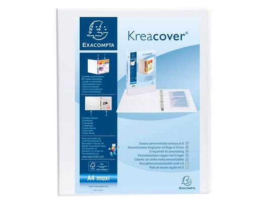 Raccoglitore personalizzabile Exacompta A4 maxi Kreacover® bianco 4 anelli a D 25 mm - 51946E