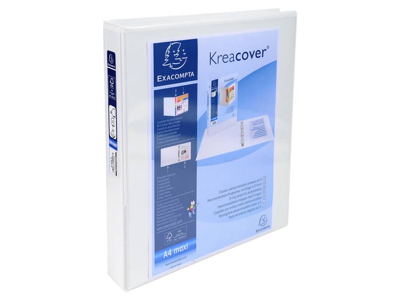 Raccoglitore personalizzabile Exacompta A4 maxi Kreacover® bianco 4 anelli a D 25 mm - 51946E