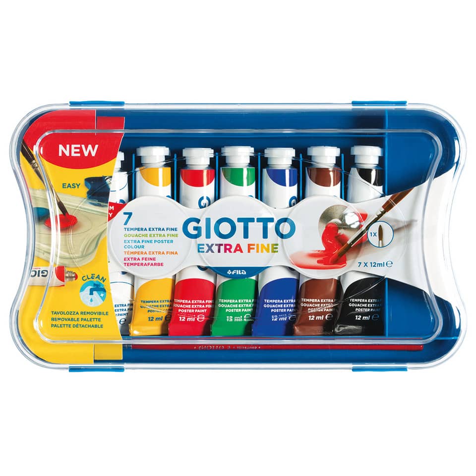 Tempere GIOTTO Extra 12 ml assortiti scatola 7 tubetti + 1 pennello 30310000