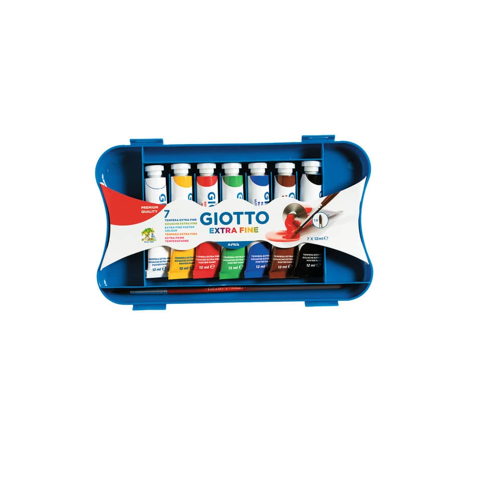 Tempere GIOTTO Extra 12 ml assortiti scatola 7 tubetti + 1 pennello 30310000