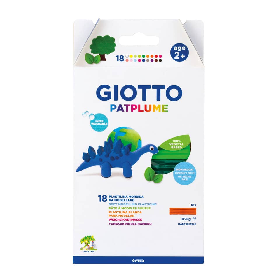 Plastilina modellabile GIOTTO Patplume assort. classici + fluo -cf. Appendibile da 18x20 g + 1 coltellino - 513100