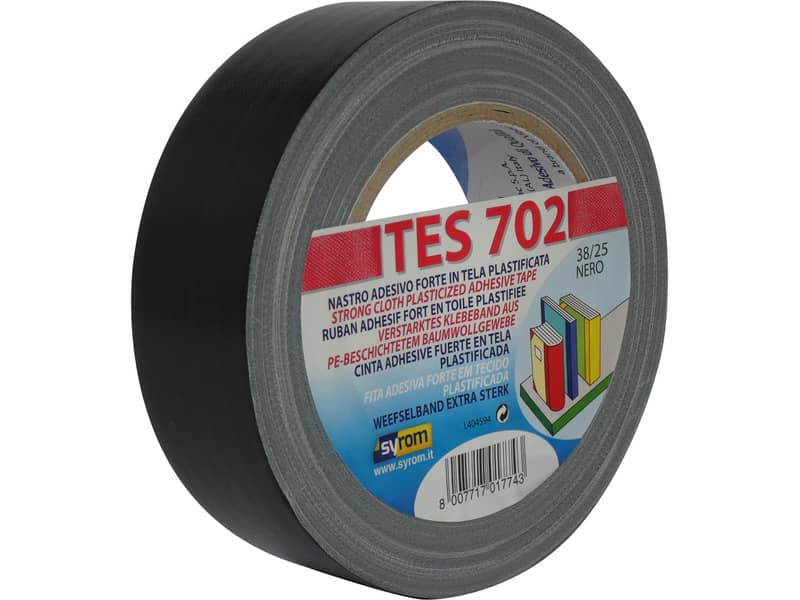 Nastro adesivo in tela Tes 702 SYROM formato 38 mm x 25 m - materiale tela plastificata nero - 1774
