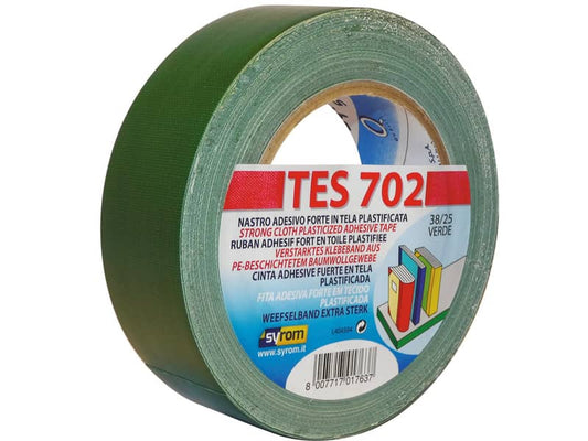 Nastro adesivo in tela Tes 702 SYROM formato 38mm x 25 m - materiale tela plastificata verde - 1763
