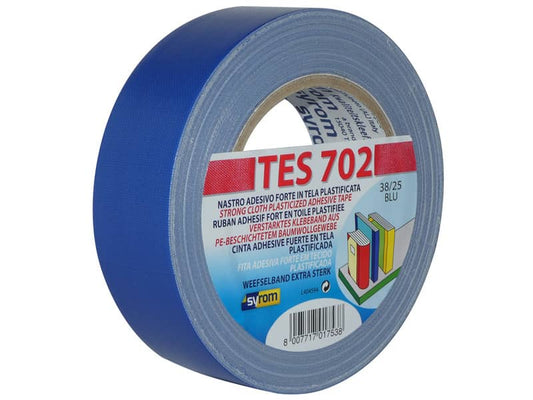 Nastro adesivo in tela Tes 702 SYROM formato 38mm x 25 m - materiale tela plastificata blu - 1753
