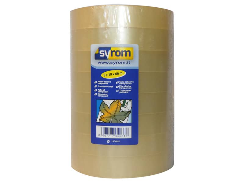 Nastro adesivo Noisy SYROM formato 19 mm x 66 m ppl trasparente torre da 8 rotoli - 5931