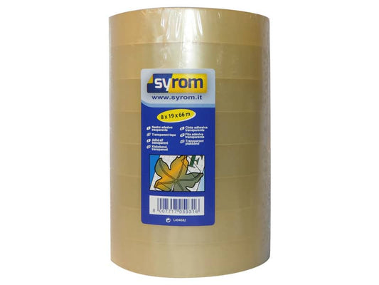 Nastro adesivo Noisy SYROM formato 19 mm x 66 m ppl trasparente torre da 8 rotoli - 5931