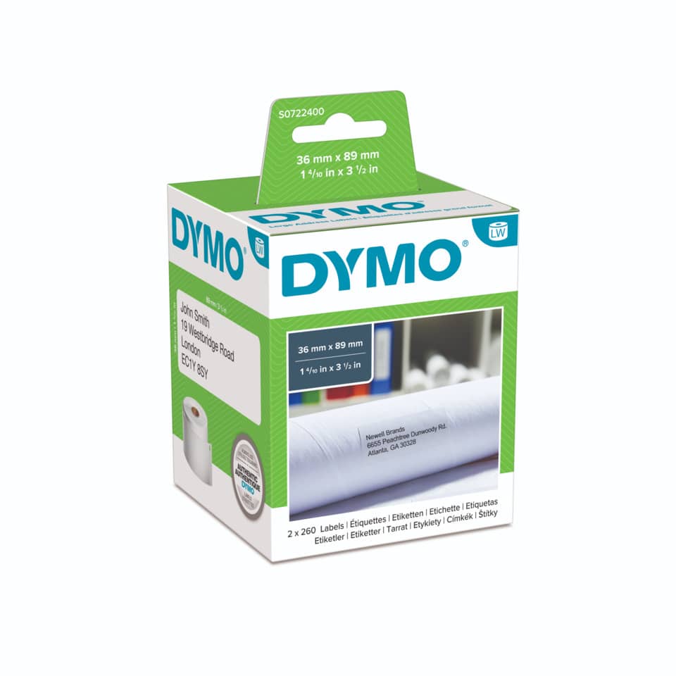 Rotoli da 260 etichette Dymo LabelWriter Indirizzi Estesi 89x36 mm bianco confezione da 2 rotoli - S0722400