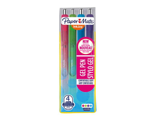 Penne a scatto Paper Mate InkJoy Gel RT 0,7 mm assortiti (rosa, lime, viola, blue grey)  wallet da 4 - 1978321