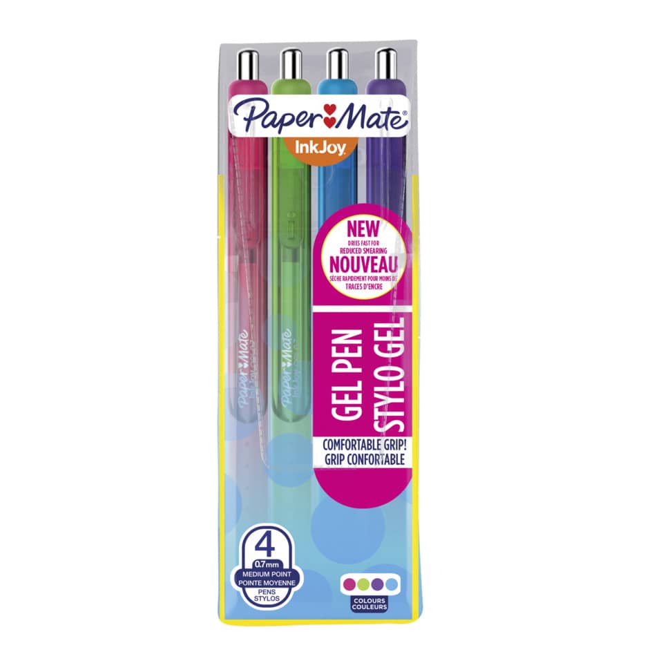Penne a scatto Paper Mate InkJoy Gel RT 0,7 mm assortiti (rosa, lime, viola, blue grey)  wallet da 4 - 1978321