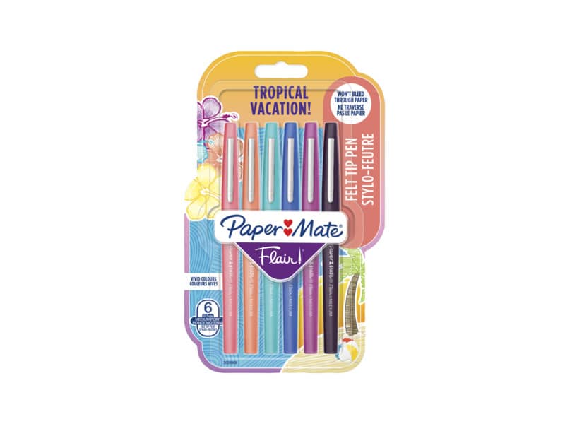 Penne punta fibra Paper Mate Flair/Nylon Tropical Vacation 1,0 mm assortiti blister da 6 - 2028906