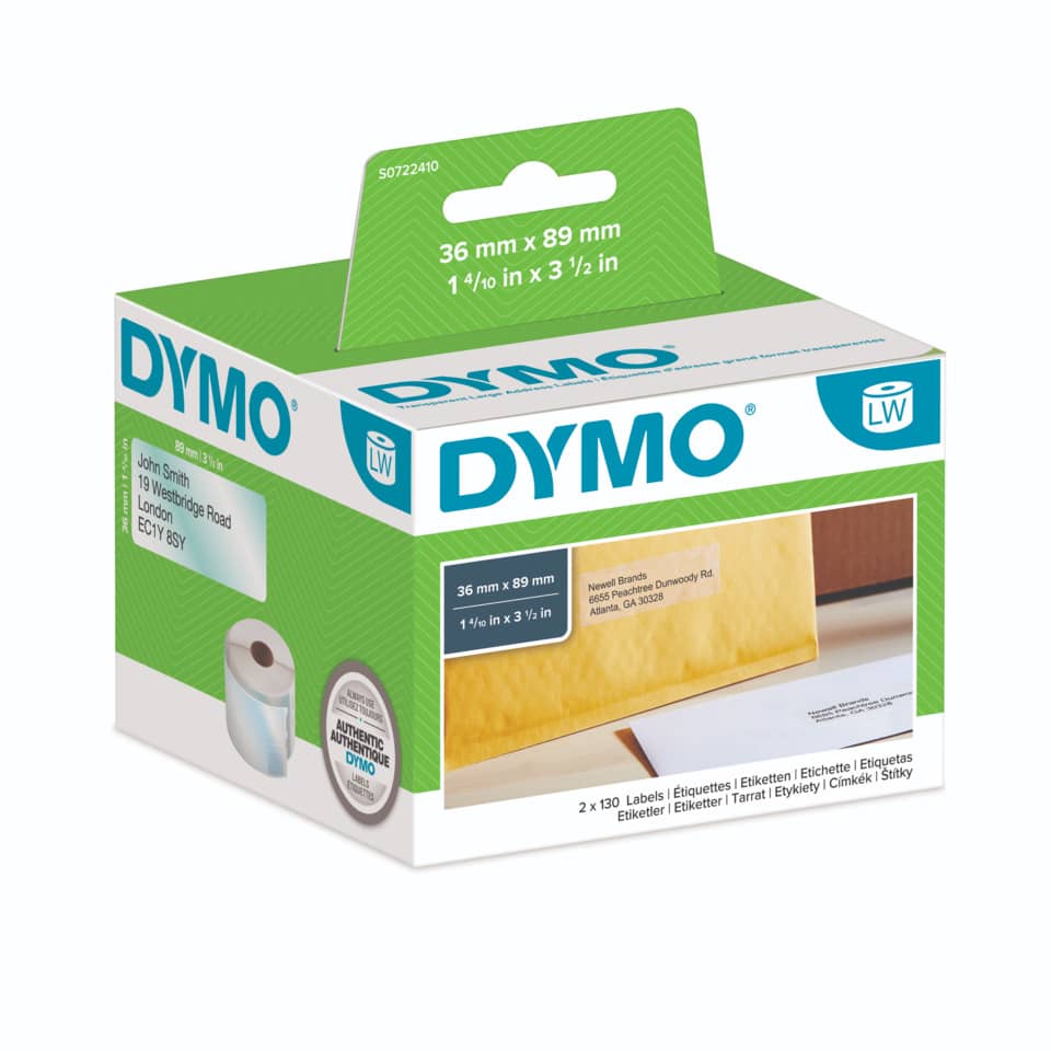 Rotolo da 260 etichette Dymo LabelWriter Indirizzi Estesi 89x36 mm trasparente S0722410