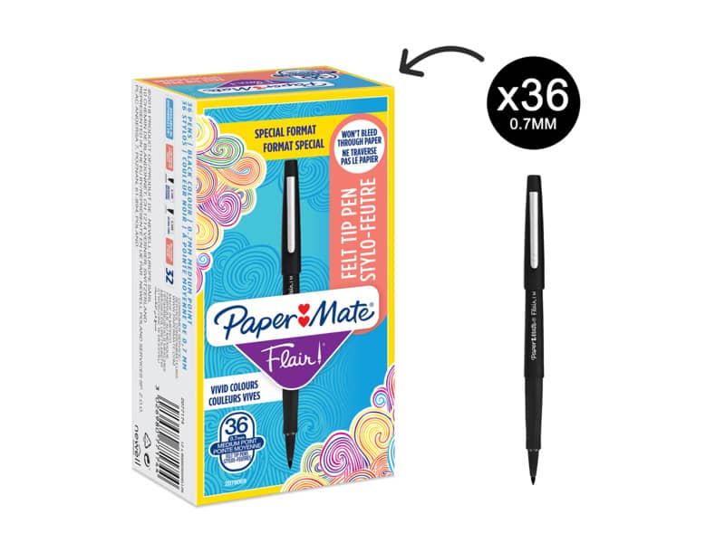 Penne punta fibra Paper Mate Flair/Nylon M 1,1 mm nero special pack 36 pezzi - 2077174