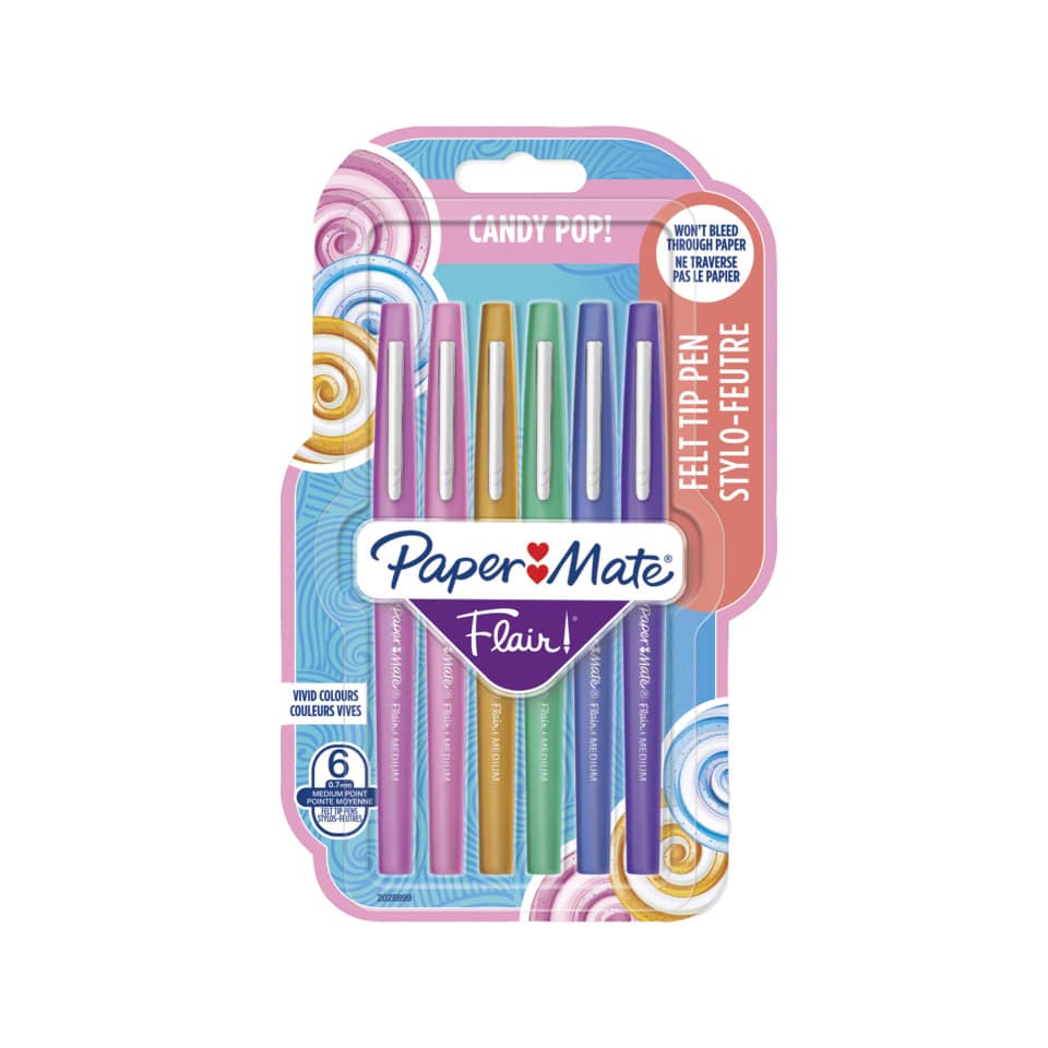 Penne punta fibra Paper Mate Flair/Nylon Candy Pop 1,0 mm assortiti blister da 6 - 2028899