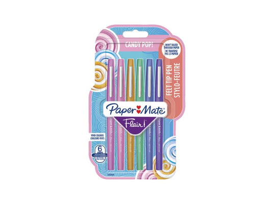 Penne punta fibra Paper Mate Flair/Nylon Candy Pop 1,0 mm assortiti blister da 6 - 2028899