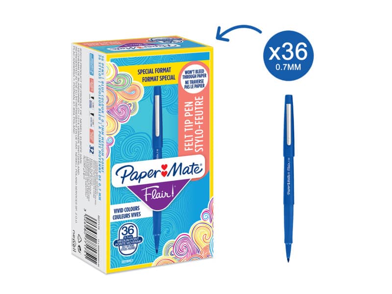 Penne punta fibra Paper Mate Flair/Nylon M 1,1 mm blu special pack 36 pezzi - 2077175