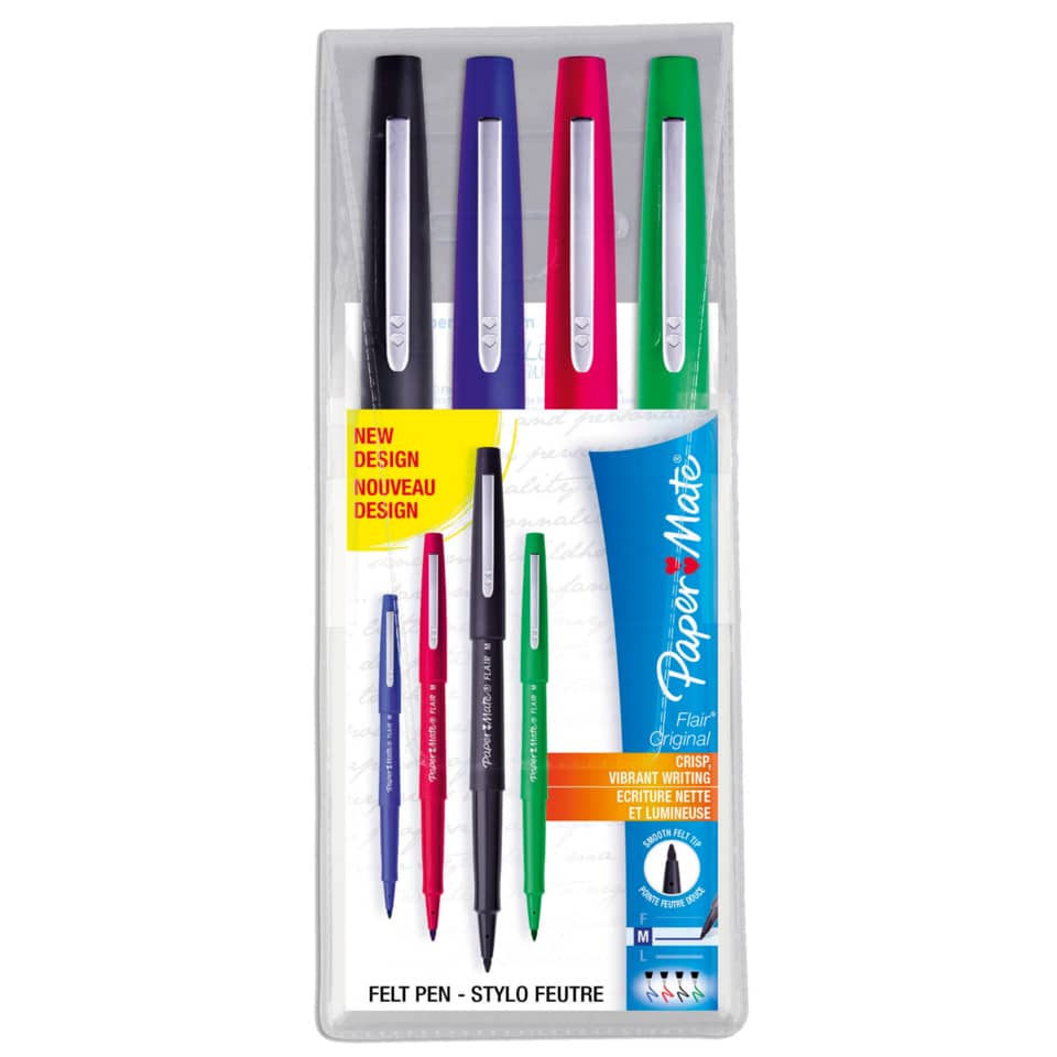 Penna punta fibra Flair/Nylon Paper Mate Flair/Nylon M 1,1 mm assortiti (nero, blu, rosso, verde)  set da 4 - S0917670