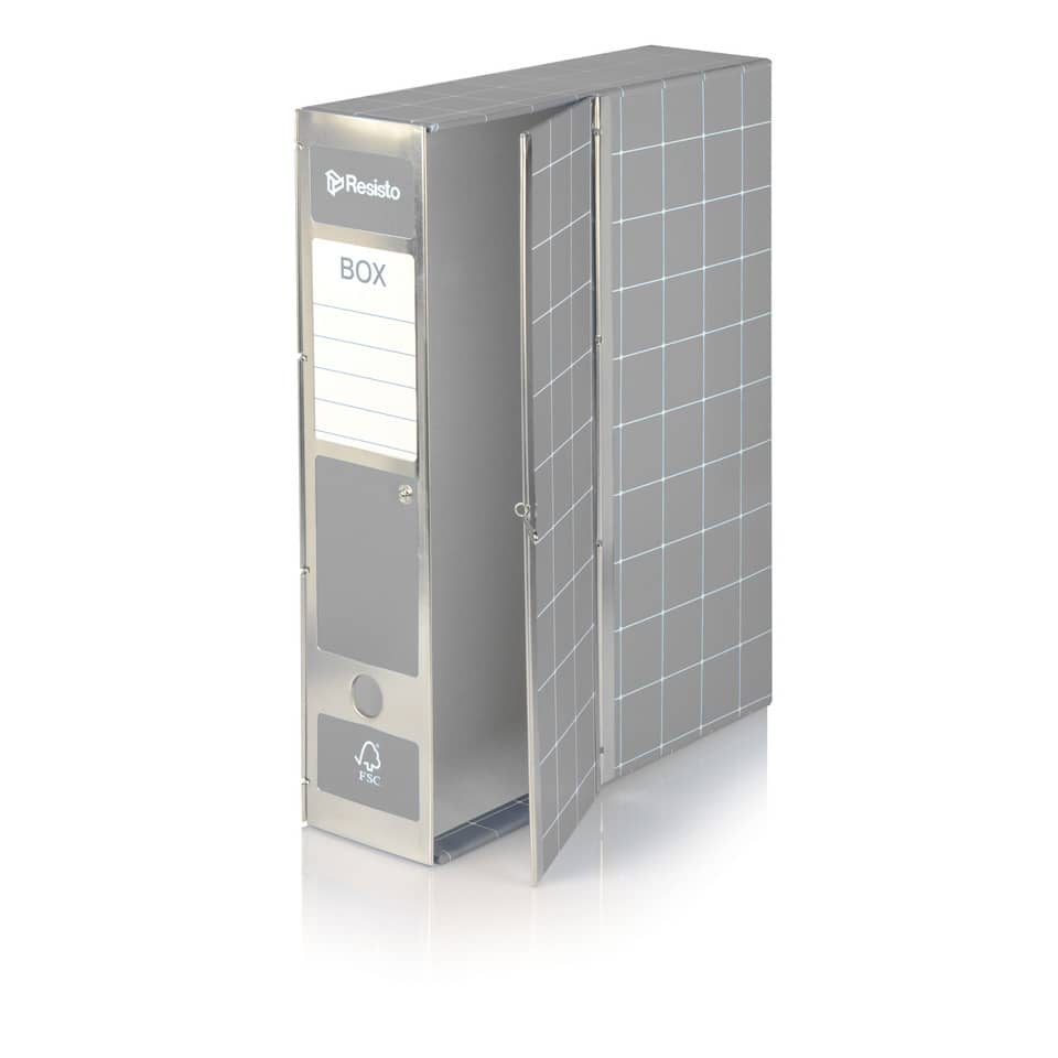 Scatola con cerniera in metallo Box 1 - apertura parziale Brefiocart 37,5x29,5 cm dorso da 9 cm grigio - RESX101.GR