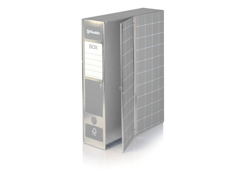 Scatola con cerniera in metallo Box 1 - apertura parziale Brefiocart 37,5x29,5 cm dorso da 9 cm grigio - RESX101.GR