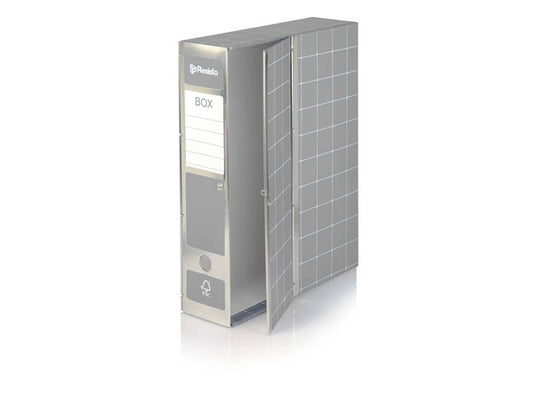 Scatola con cerniera in metallo Box 1 - apertura parziale Brefiocart 37,5x29,5 cm dorso da 9 cm grigio - RESX101.GR