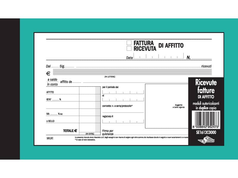 Ricevute - Fatture di affitto Semper blocco di 50/50 copie autoricalcanti 10x16,8 cm - SE1612C0000