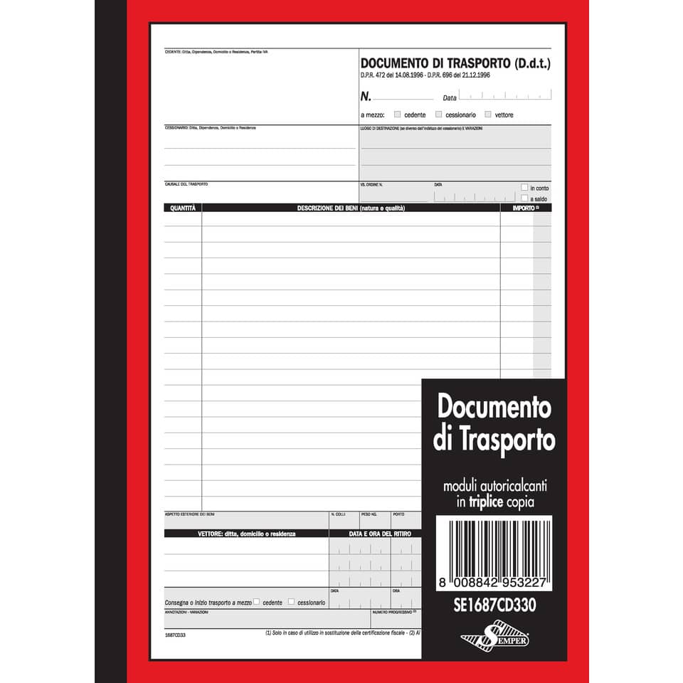 Documento di trasporto Semper blocco di 33/33/33 copie autoricalcanti 29,7x21,5 cm - SE1687CD330