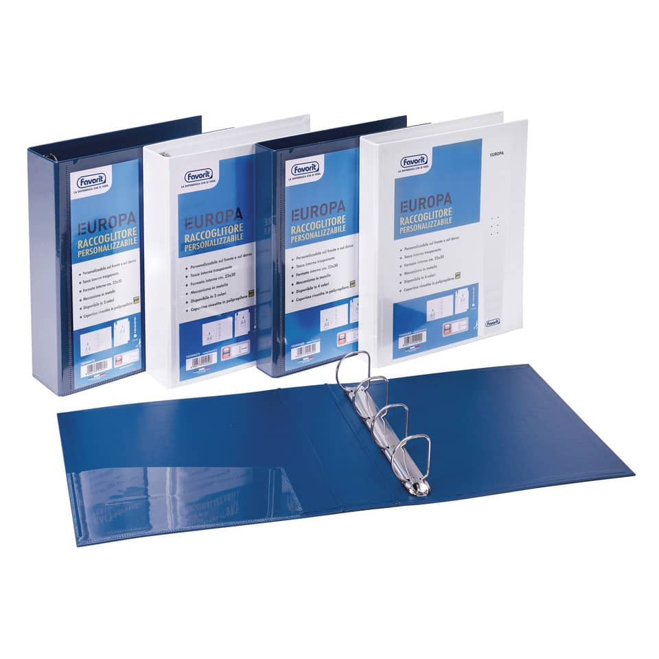Raccoglitore personalizzabile FAVORIT Europa 27x32 cm 4 anelli a D Ø 30 mm bianco - 100460463