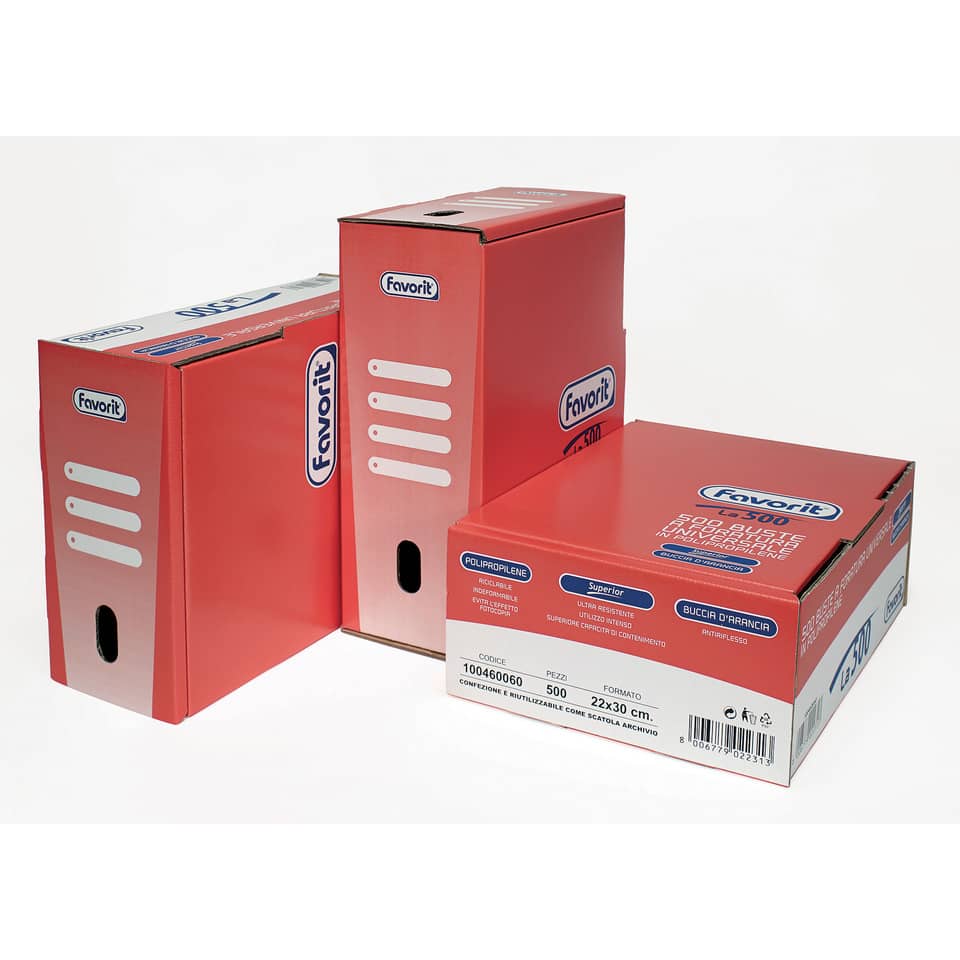 Buste trasp. a foratura universale FAVORIT La500 buccia d'arancia superior 22x30 cm scatola da 500 - 100460060