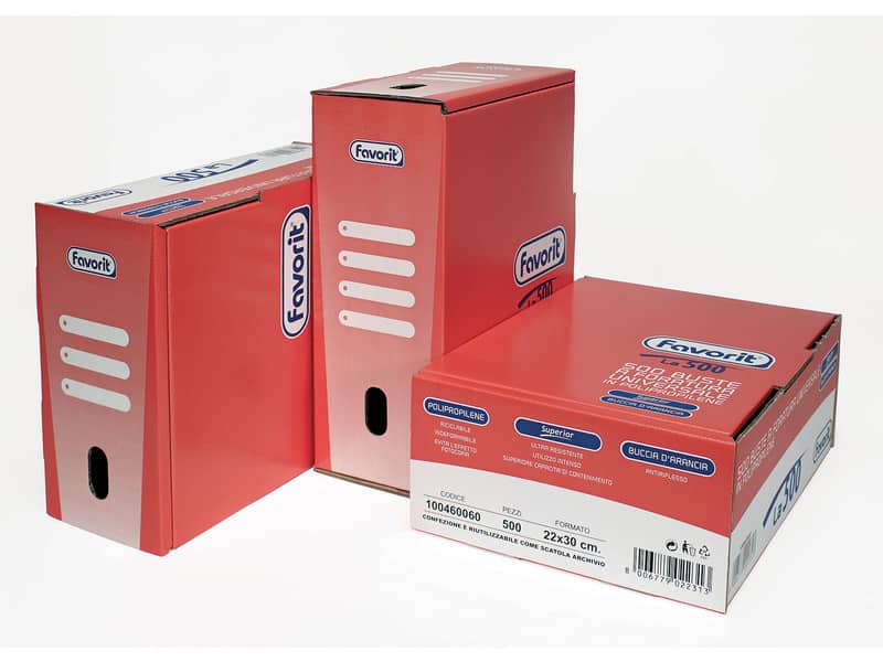 Buste trasp. a foratura universale FAVORIT La500 buccia d'arancia superior 22x30 cm scatola da 500 - 100460060