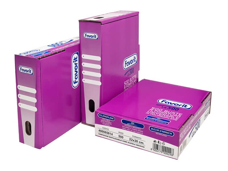 Buste trasp. a foratura universale FAVORIT La500 buccia d'arancia air 22x30 cm  scatola da 500 - 400065614