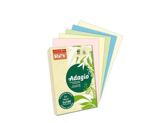 Carta colorata A4 International Paper Rey Adagio 80 g/m² colori pastello - Risma da 500 fogli - ADAGI080X908