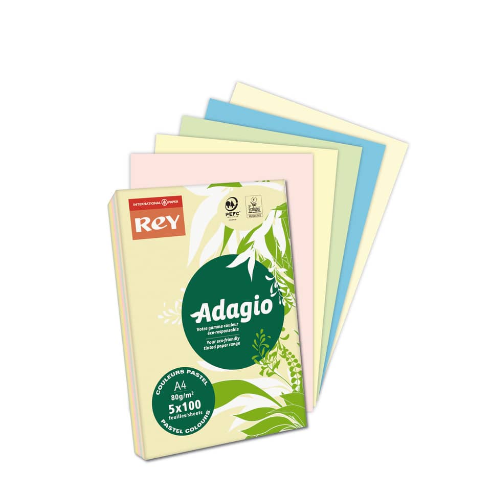 Carta colorata A4 International Paper Rey Adagio 80 g/m² colori pastello - Risma da 500 fogli - ADAGI080X908