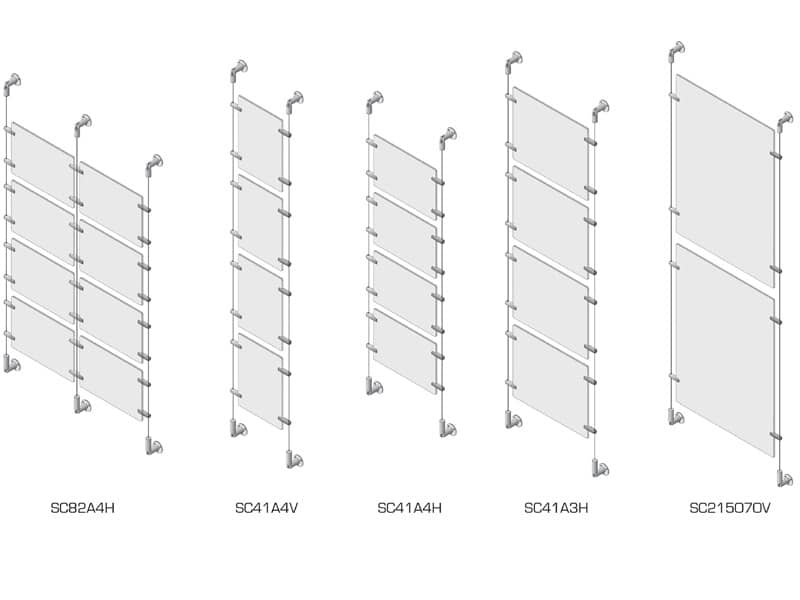 Sist. a cavetto 4 pannelli porta-avvisi Tecnostyl A3 in allum. 48x4,5x400 cm con viti+tasselli fissaggio-silver - SC41A3H