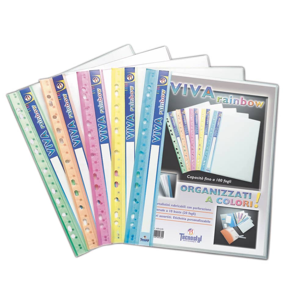 Portalistini Viva Rainbow Tecnostyl A4 in PPL 10 buste colori assor. 31x24,5 cm assortiti conf. da 5 pezzi - AR10/R