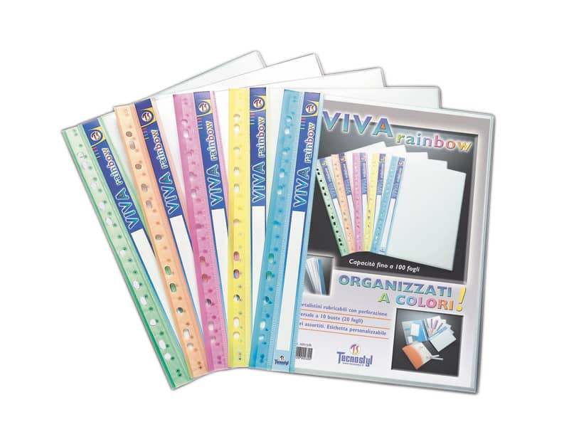 Portalistini Viva Rainbow Tecnostyl A4 in PPL 10 buste colori assor. 31x24,5 cm assortiti conf. da 5 pezzi - AR10/R