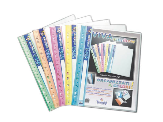 Portalistini Viva Rainbow Tecnostyl A4 in PPL 10 buste colori assor. 31x24,5 cm assortiti conf. da 5 pezzi - AR10/R