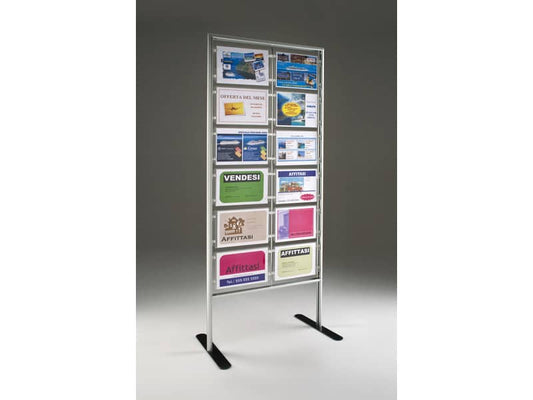 Porta-avvisi autoportante Menpa TECNOSTYL A4 alluminio con 12 scomparti 75x46x180 cm silver - MPA-126H