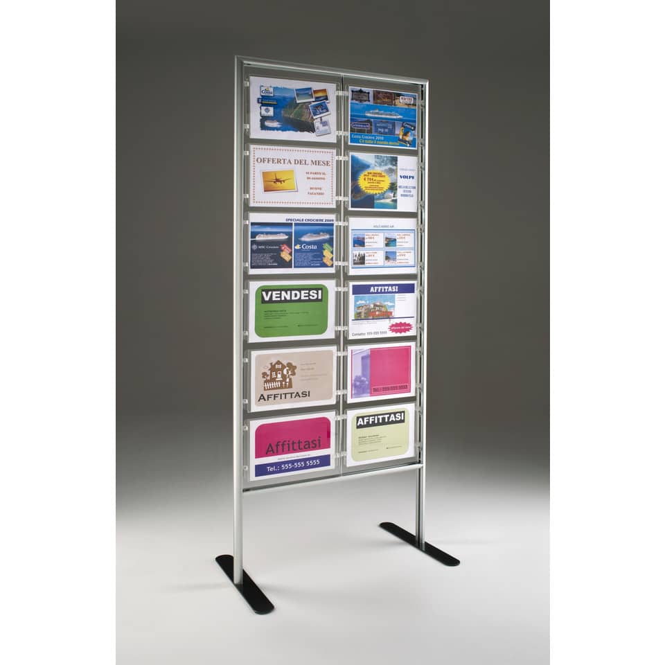 Porta-avvisi autoportante Menpa TECNOSTYL A4 alluminio con 12 scomparti 75x46x180 cm silver - MPA-126H
