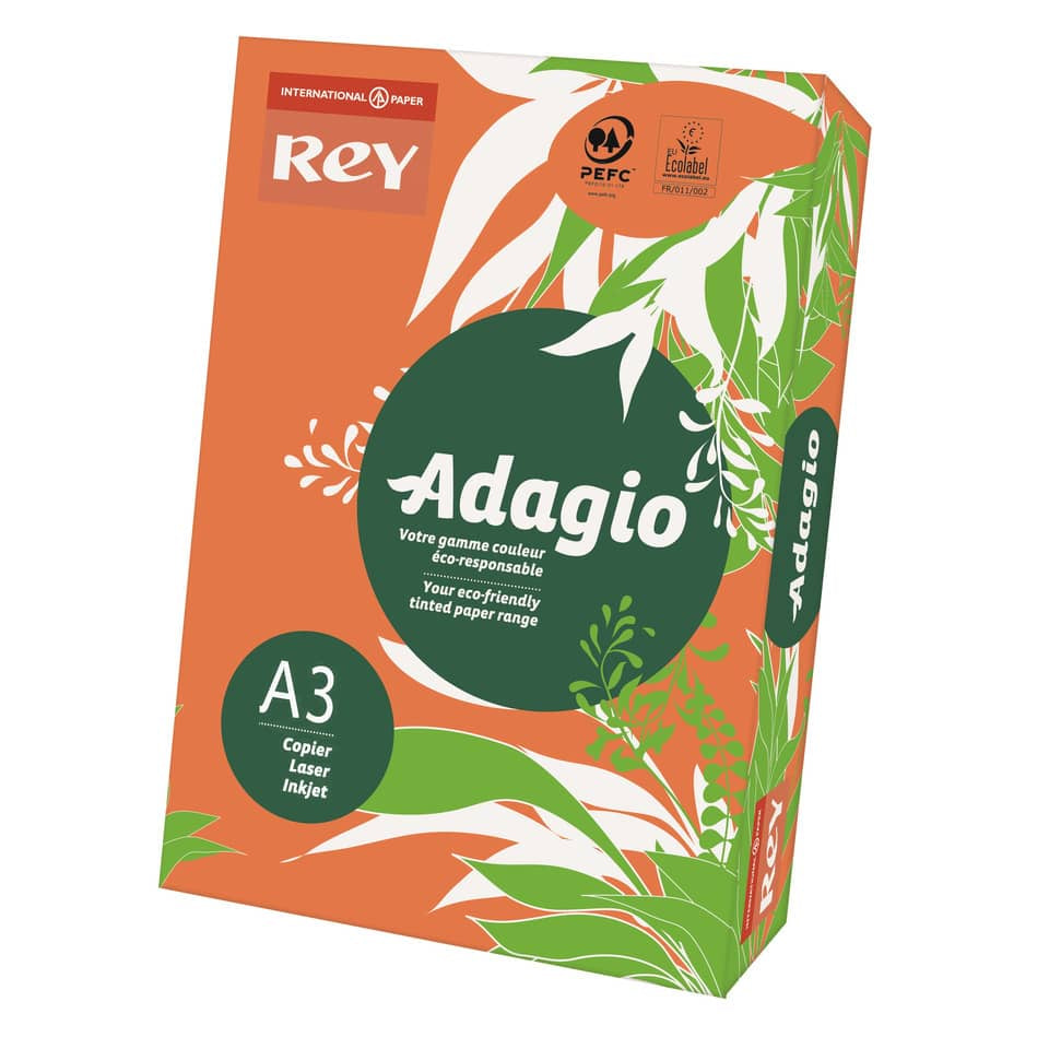 Carta colorata A3 International Paper Rey Adagio 80 g/m² arancio 21 - Risma da 500 fogli - ADAGI080X673