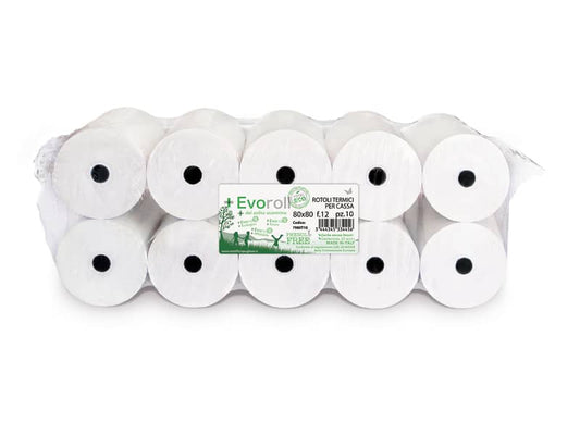 Rotoli registratore di cassa Rotolificio Pugliese Evoroll lunga durata 57 mm x 60 m foro 12 mm conf. da 10 - 5760T10