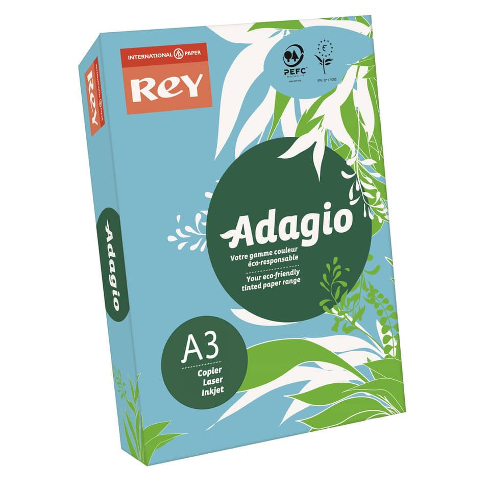 Carta colorata A3 International Paper Rey Adagio 80 g/m² blu tenue 48 - Risma da 500 fogli - ADAGI080X657