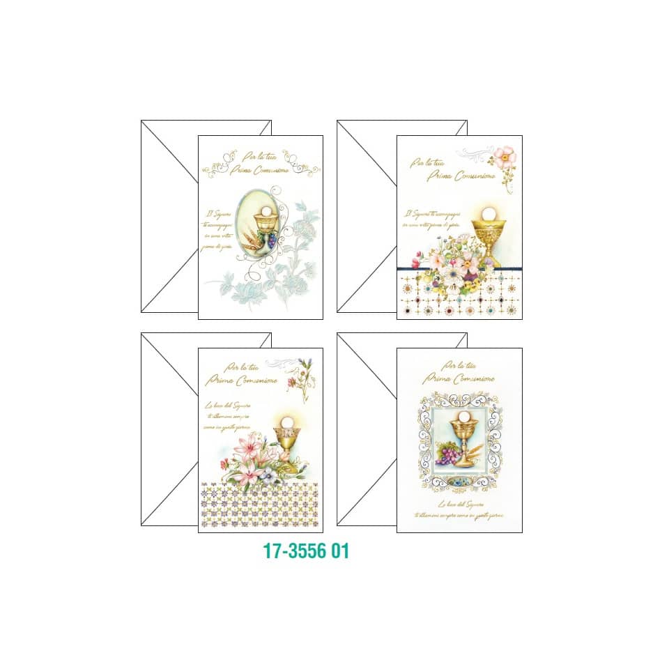 Biglietti augurali Kartos "Prima Comunione" calici decorati conf. 12 biglietti con busta - 14355601