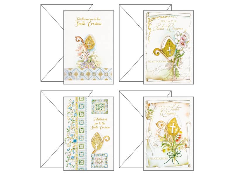 Biglietti augurali Kartos "Cresima" mitrie con fiori conf. 12 biglietti con busta - 17355401