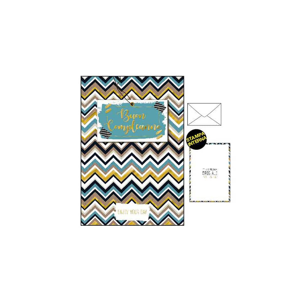 Biglietti augurali Kartos "Compleanno" Zig Zag con stampa oro 07547302D