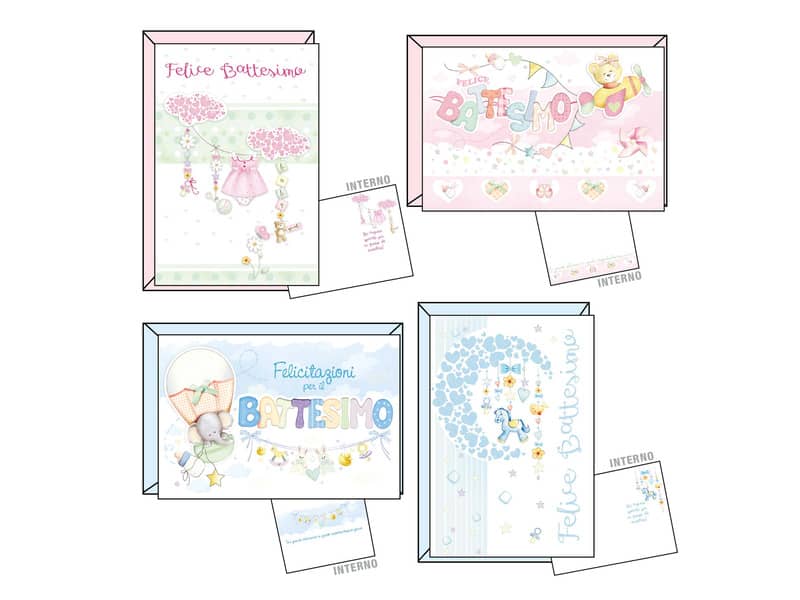 Biglietti augurali Kartos "Battesimo" tutine e orsetti conf. 12 biglietti con busta - 17845210