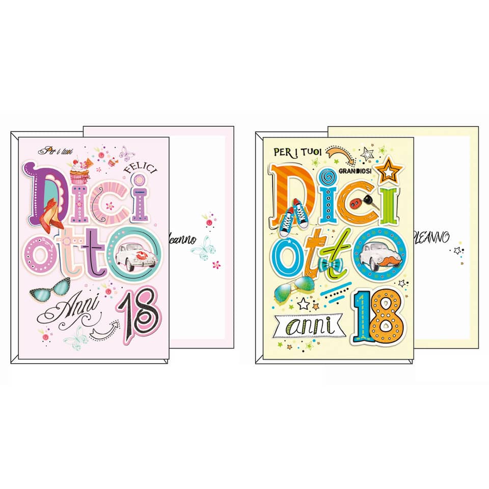 Biglietti augurali Kartos "18 anni" con stampa e glitter per lei 07546202B