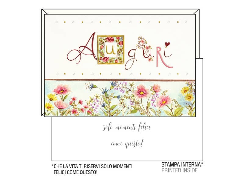 Biglietti augurali Kartos "Auguri" fiori rosa e lilla 07548001B